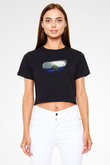 San Marino Bayrağı Baskılı Kadın Crop Top Siyah Tişört