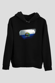 San Marino Bayrağı Baskılı Unisex Siyah Kapüşonlu Sweatshirt