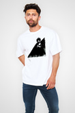 Sandman Baskılı Beyaz Unisex Oversize Tişört - Tshirt