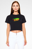 Sao Tome Principe Bayrağı Baskılı Kadın Crop Top Siyah Tişört