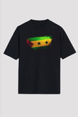 Sao Tome Principe Bayrağı Baskılı Unisex Siyah Oversize Tişört