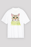 Şaşkın Kedi Baskılı Unisex Beyaz Tshirt