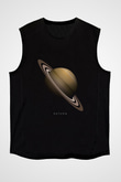 Satürn Baskılı Unisex Kolsuz Siyah Tişört - Tshirt