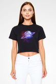 Satürn Siyah Crop Top Tişört