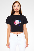 Satürn Siyah Crop Top Tişört