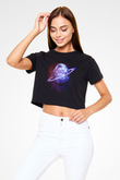 Satürn Siyah Crop Top Tişört