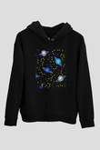 Satürn Siyah Unisex Hoodie