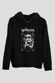 Satyricon Baskılı Unisex Siyah Kapüşonlu Sweatshirt