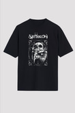 Satyricon Baskılı Unisex Siyah Oversize Tişört - Tshirt