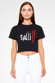 Saw Siyah Crop Top Tişört
