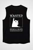 Schrödinger'in Kedisi Aranıyor Baskılı Unisex Kolsuz Siyah Tişört - Tshirt
