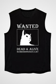 Schrödinger'in Kedisi Aranıyor Baskılı Unisex Kolsuz Siyah Tişört - Tshirt