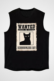 Schrödinger'in Kedisi Aranıyor İlan Baskılı Unisex Kolsuz Siyah Tişört - Tshirt