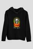 Schrödinger'in Kedisi Balkabağı Baskılı Unisex Siyah Kapüşonlu Sweatshirt