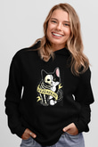 Schrödinger'in Kedisi Canlı Ölü Baskılı Unisex Siyah Kapüşonlu Sweatshirt