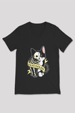 Schrödinger'in Kedisi Canlı Ölü Baskılı Unisex V Yaka Siyah Tİşört - Tshirt