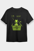 Schrödinger'in Kedisi İskelet Baskılı Unisex Siyah Tişört - Tshirt