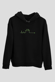 Schrödinger'in Kedisi Kalp Ritmi Baskılı Unisex Siyah Kapüşonlu Sweatshirt