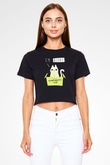 Schrödinger'in Kedisi Kutu Baskılı Crop Top Kadın Tİşört - Tshirt
