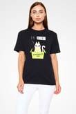 Schrödinger'in Kedisi Kutu Baskılı Unisex Siyah Tişört - Tshirt