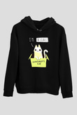 Schrödinger'in Kedisi Kutu Baskılı Unisex Siyah Kapüşonlu Sweatshirt