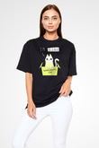 Schrödinger'in Kedisi Kutu Baskılı Unisex Oversize Tişört - Tshirt