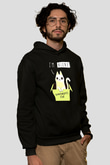 Schrödinger'in Kedisi Kutu Baskılı Unisex Siyah Kapüşonlu Sweatshirt