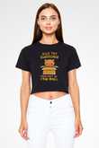 Schrödinger'in Kedisi Kutuda Baskılı Crop Top Kadın Tİşört - Tshirt