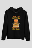 Schrödinger'in Kedisi Kutuda Baskılı Unisex Siyah Kapüşonlu Sweatshirt