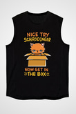 Schrödinger'in Kedisi Kutuda Baskılı Unisex Kolsuz Siyah Tişört - Tshirt
