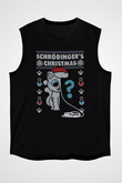 Schrödinger'in Kedisi Noel Baskılı Unisex Kolsuz Siyah Tişört - Tshirt