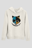 Schrödinger'in Kedisi Ölü-Diri Baskılı Unisex Ekru Hoodie