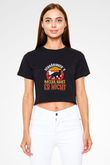 Schrödinger'in Kedisi Renkli Baskılı Crop Top Kadın Tİşört - Tshirt