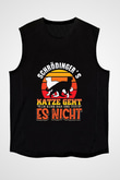 Schrödinger'in Kedisi Renkli Baskılı Unisex Kolsuz Siyah Tişört - Tshirt