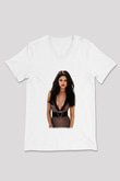 Selena Gomez Beyaz Unisex V Yaka Tişört T-Shirt