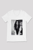 Selena Gomez Beyaz Unisex V Yaka Tişört T-Shirt