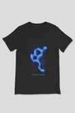 Seratonin Molekülü Neon Baskılı Unisex V Yaka Siyah Tİşört - Tshirt