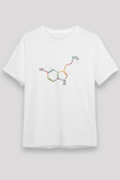 Serotonin Molekülü Baskılı Unisex Beyaz Tişört - Tshirt