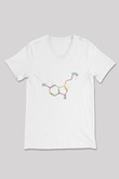 Serotonin Molekülü Baskılı Unisex V Yaka Beyaz Tişört - Tshirt