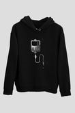 Serum Baskılı Unisex Siyah Kapüşonlu Sweatshirt