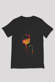 Serum Renkli Baskılı Unisex V Yaka Siyah Tİşört - Tshirt