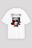 Set it off  Baskılı Beyaz Unisex Oversize Tişört - Tshirt