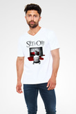 Set it off  Baskılı Beyaz Unisex V Yaka Tişört - Tshirt
