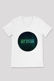 Set it off  Baskılı Beyaz Unisex V Yaka Tişört - Tshirt