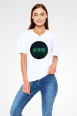 Set it off  Baskılı Beyaz Unisex V Yaka Tişört - Tshirt