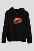 Seyşeller - Seychelles Bayrağı Baskılı Unisex Siyah Kapüşonlu Sweatshirt