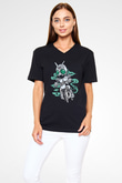 Shadowmoon Motocross Rider Baskılı Siyah Unisex V Yaka Tişört