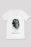 Shameless Baskılı Beyaz Unisex V Yaka Tişört - Tshirt
