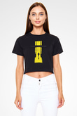 Shamrain Baskılı Siyah Crop Top Kadın Tişört - Tshirt