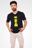 Shamrain Baskılı Unisex Siyah V Yaka Tişört - Tshirt